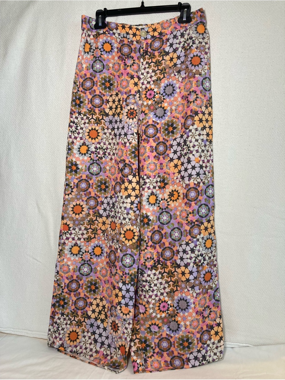 Anthropologie Multicolor Geometric Wide-Leg Pants Lyocell Satin Lightweight 10